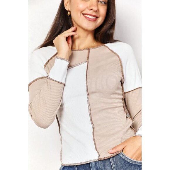 Double Take Color Block Exposed Seam Top - Picture 11 of 16